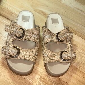 Dolce Vita NEW Ralli Natural Woven Crochet Buckle Footbed Sandals Women’s Size 8